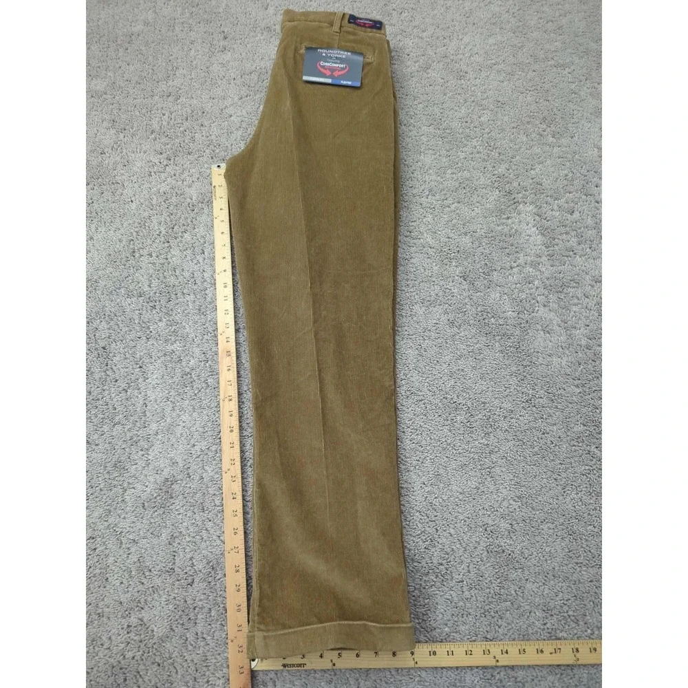 Roundtree & Yorke Pants Mens 36x34 Brown Corduroy Pleated Cuffed Hem Classic NEW